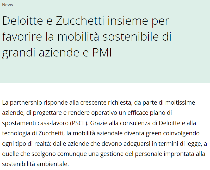 Deloitte e Zucchetti insieme a DoubleYou, insieme per favorire la mobilità sostenibile di grandi aziende e PMI